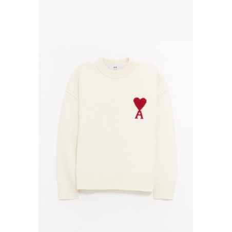AMI ECRU ROUGE CREWNECK SWEATER